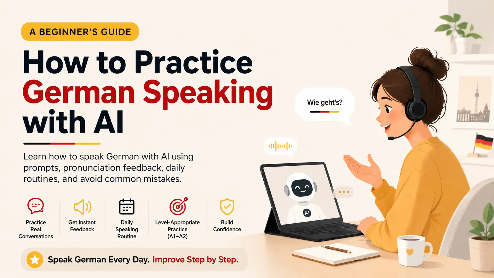 Beginner practicing German speaking with an AI tutor